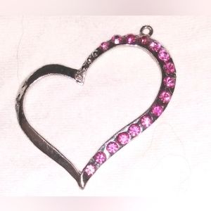 Vintage Women's Silver Toned Pink Sapphire Tilted Floating Open Heart Pendant